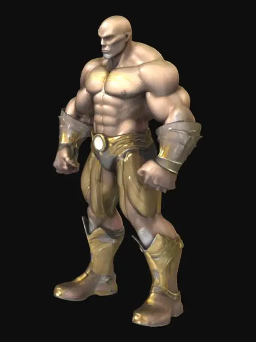 3D model for {
  "object": "Character",
  "material": "Skin, glass, metal",
  "shape_form": "Humanoid, muscular, imposing stance",
  "color_scheme": {
    "primary": "Red",
    "secondary": "Silver",
    "tertiary": "transparent"
  },
  "texture_details": {
    "skin": "Slightly aged, detailed musculature",
    "fabric": "Smooth, reflective, with subtle wrinkles and creases",
    "metal": "Polished gold with slight weathering"
  },
  "style": "Realistic, Comic-style, PBR",
  "environment": "Stormy, with a dark and ominous sky, crackling lightning",
  "reference_models": ["Shazam from Kingdom Come by Alex Ross", "DC Comics character references"]
}
