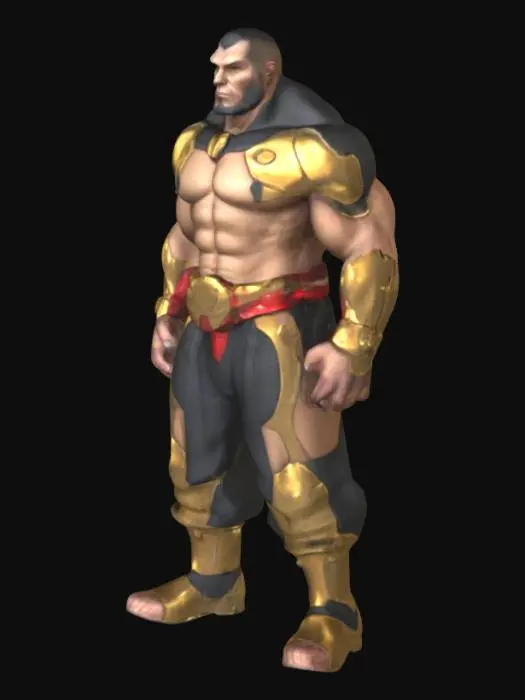 3D model for {
  "object": "Character",
  "material": "Skin, glass, metal",
  "shape_form": "Humanoid, muscular, imposing stance",
  "color_scheme": {
    "primary": "Red",
    "secondary": "Silver",
    "tertiary": "transparent"
  },
  "texture_details": {
    "skin": "Slightly aged, detailed musculature",
    "fabric": "Smooth, reflective, with subtle wrinkles and creases",
    "metal": "Polished gold with slight weathering"
  },
  "style": "Realistic, Comic-style, PBR",
  "environment": "Stormy, with a dark and ominous sky, crackling lightning",
  "reference_models": ["Shazam from Kingdom Come by Alex Ross", "DC Comics character references"]
}
