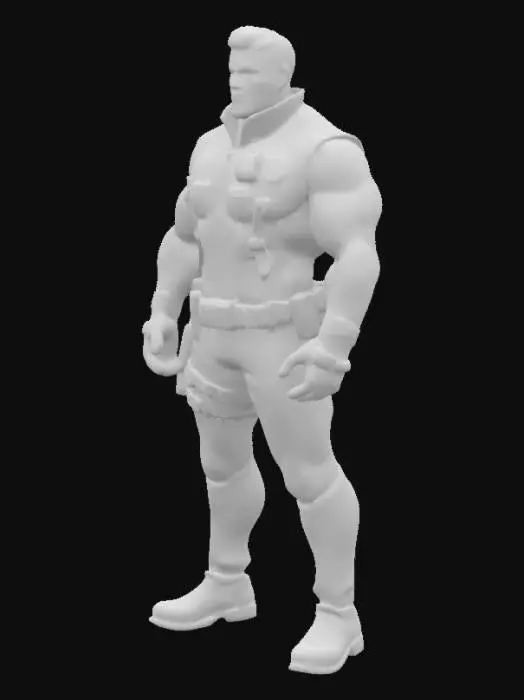 3D model for Object: männlicher Polizist in ikonischer Lederuniform
Material: schwarzes Leder, Metall (für Abzeichen und Gürtel)
Shape/Form: muskulöser, übertriebener Oberkörper mit breiten Schultern und schmaler Taille
Color Scheme: glänzendes Schwarz mit silbernen Akzenten (Reißverschlüsse, Abzeichen)
Texture Details: glattes, reflektierendes Leder, leicht faltig an Ellbogen und Knien
Style: stilisiert, inspiriert von Tom of Finland, mit Betonung auf Fetisch-Ästhetik
Environment/Use Context: stehend in einer urbanen Kulisse oder leeren Studioumgebung
Reference Models: inspiriert von Tom of Finland Illustrationen, ähnelt Biker- oder Polizei-Look aus Fetischkunst
