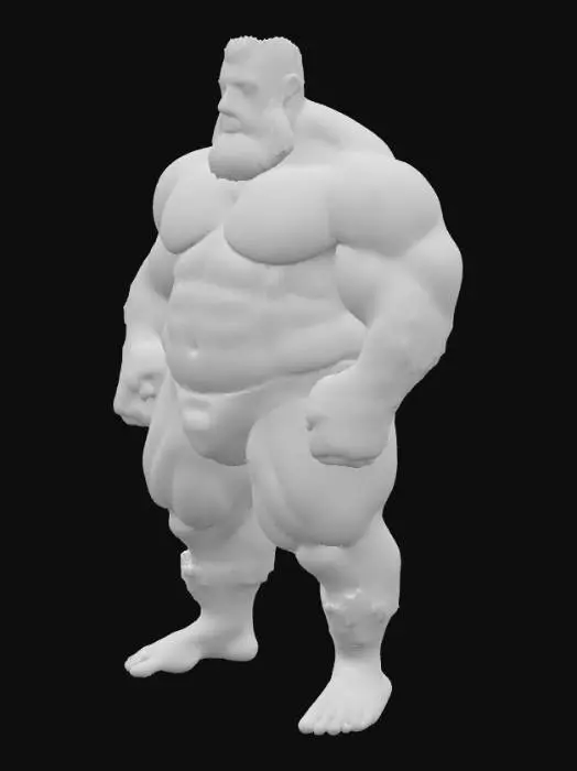 3D model for "Object": "Stämmiger, stark behaarter Strongman mit dunklem Haar und Bart, trägt nur einen weißen Jockstrap",
  "Material": "Haut, Baumwolle oder elastisches Mischgewebe (Jockstrap), Körperbehaarung",
  "Shape/Form": "Kompakter, bulliger Körper mit breiten Schultern, dicker Brust, kräftigen Oberschenkeln und Armen; dichter Bart und volles dunkles Haar",
  "Color Scheme": "Helle bis mittlere Hautfarbe, weißer Jockstrap, dunkles Körperhaar und Bart",
  "Texture Details": "Realistische Haut mit dichter Brust-, Arm- und Beinbehaarung, gespannter Stoff mit leichter Faltenbildung am Jockstrap, matte Textur an Haut und Bart",
  "Style": "Realistisch",
  "Environment: "Stehend vor neutralem Hintergrund",
  "Reference Models": "klassischen Bodybuilder-Posen und homoerotischer Fitnessfotografie"
