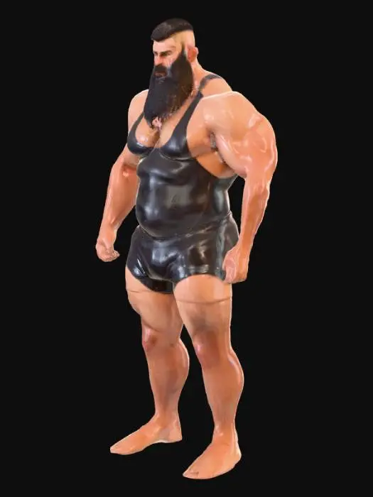3D model for "Object": "Realistischer haariger Strongman mit Bart, trägt nur einen Speedo",
  "Material": "Haut, Spandex (Speedo), Körperbehaarung",
  "Shape/Form": "Bulliger Körper mit breiten Schultern, kräftiger Brust, starken Armen und Beinen",
  "Color Scheme": "Hautfarbe, dunkles Körperhaar und Bart, schwarzer oder dunkelblauer Speedo",
  "Texture Details": "Rauhe Haut mit dichter Behaarung, glatte elastische Badehose",
  "Style": "Realistisch",
  "Environment/Use Context": "Stehend am Pool oder vor neutralem Hintergrund"