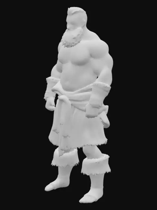 3D model for "Object": "Mittelalterlicher dreckiger nackter Strongman mit Bart und kurzen Haaren, trägt nur ein kleines Stück Stoff vor den Genitalien und ist barfuss",
"Material": "rauhe Haut, Baumwolle, Leder",
"Shape/Form“ : „Mann: Sehr muskulöser, breitschultriger Körper mit kräftigen Armen und starken Beinen",
"Color Scheme": "Haut, beiges Tuch",
"Texture Details": "Realistische rauhe matte dreckige Haut mit starker Körperbehaarung, glatter Stoff",
"Style": "Realistisch",
"Environment/Use Context": "Kämpfend im Wald"