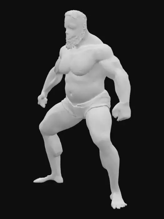 3D model for "Object": "Stämmiger, dunkelhäutiger, stark behaarter Mann in Unterwäsche",
  "Material": "Haut, Baumwolle oder Lycra (Unterwäsche), Körperbehaarung",
  "Shape: "Breiter, gedrungener Körperbau mit muskulöser Brust, starkem Oberkörper und dickeren Gliedmaßen; volle Körperbehaarung an Brust, Armen und Beinen",
  "Color Scheme": "Dunkler Hautton,  helle Unterwäsche, dunkles Körperhaar",
  "Texture Details": "Stilisierte Haut mit vereinfachten Licht-/Schattenflächen, grafisch angedeutete Haare (z. B. Linien oder Shading), leicht gespannte Stofftextur an der engen Unterwäsche",
  "Style": "Comicartig, im Stil von Mode2 – urbaner Graffiti-Look mit übertriebener Pose, muskulöser Ausdruck, leicht erotisiert",
 
  "Reference Models": "Mode2 Artworks, Street-Art-Figuren in Pose und Haltung"