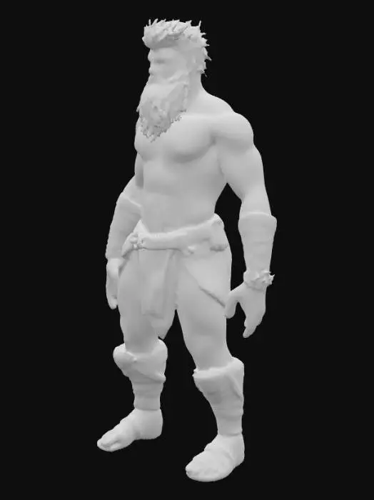 3D model for  a muscled gladiator. inspired by roman heritage but set in a futuristic style. he wears only very little and has a hairy body and a beard