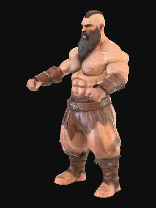 3D model for #PBR#,  a muscled gladiator. inspired by roman heritage but set in a futuristic style. he wears only very little and has a hairy body and a beard