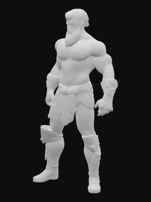 3D model for  a muscled gladiator. inspired by roman heritage but set in a futuristic style. he wears only very little and has a hairy body and a beard