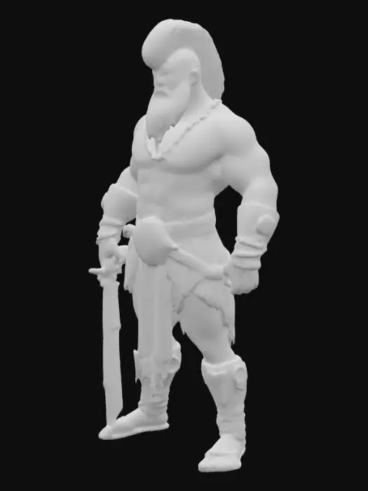 3D model for  a muscled gladiator. inspired by roman heritage but set in a futuristic style. he wears only very little and has a hairy body and a beard