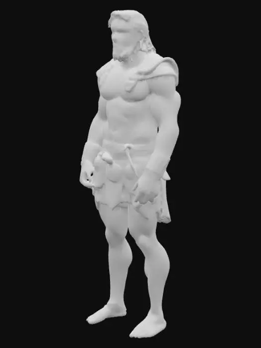3D model for Object: Greek mythological hero Hercules, muscular male nude warrior
Material: Human skin with bronze and leather armor elements
Shape/Form: Broad shoulders, thick arms and legs, strong torso, heroic body proportions
Color Scheme: Natural skin tones, bronze armor, dark brown leather straps,  Details: Slightly hairy chest and arms, rough leather straps, polished bronze armor, weathered fabric
Style: Realistic with classical sculpture influence
Environment/Use Context: Standing in a Greek temple or battlefield setting
Reference Models: Inspired by ancient Greek statues of Heracles, muscular heroic physique similar to classical sculptures

