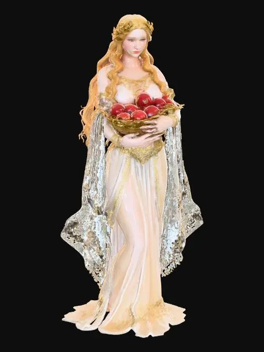 3D model for Freia - Figur aus der Oper Rheingold
Göttin der Jugend und Schönheit. Ihre goldenen Äpfel erhalten die Götter; ihr Verlust bedeutet den Anfang vom Ende.
Zart und jugendlich, in hellen, fließenden Gewändern (Weiß/Gold). Sie trägt oft einen Korb mit den roten Äpfeln.