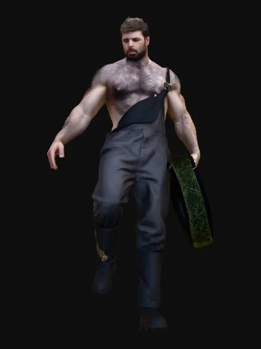 3D model for Man with Overalls in a Field