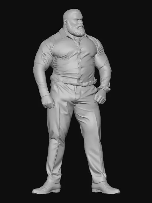 3D model for Strong Man in a Light Shirt and Gray Pants