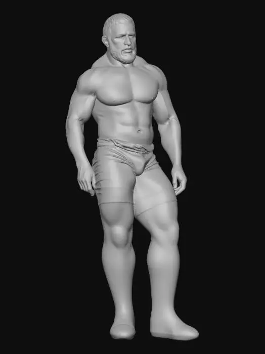 3D model for Bearded Strongman in Red Shorts