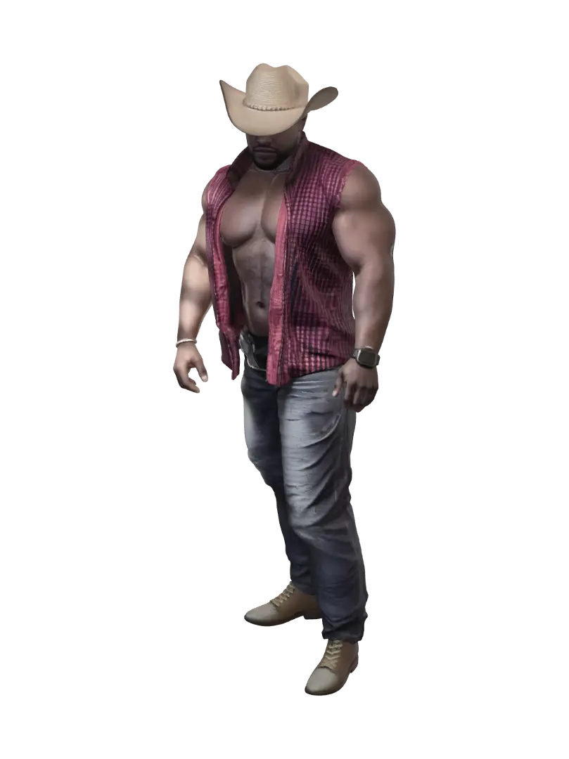 Muscular Cowboy - Brawler 3D model, vytvořený pomocí AI
