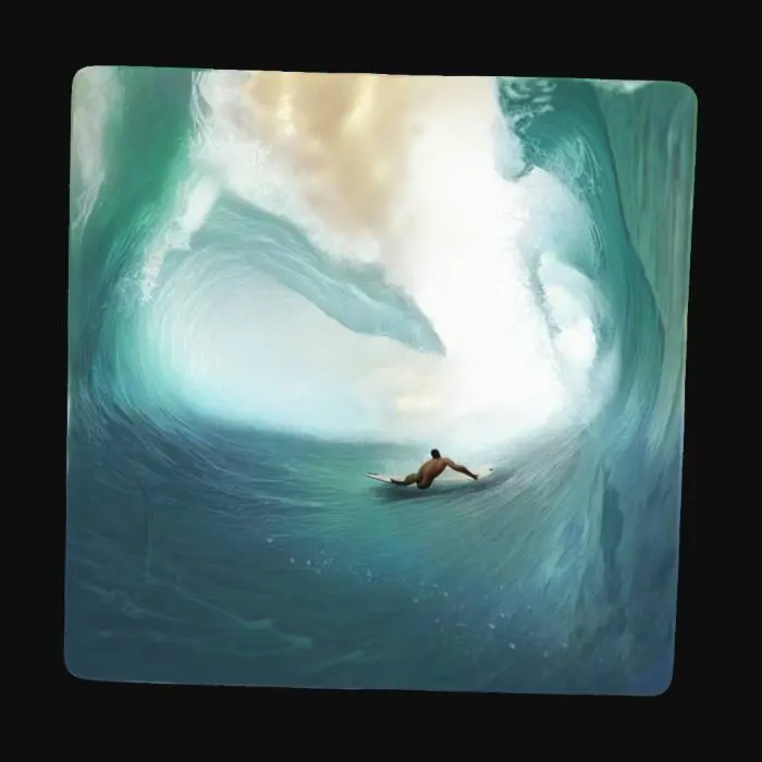 3D model for #ocean#, create a muscled strong man who is surfing in the waves 