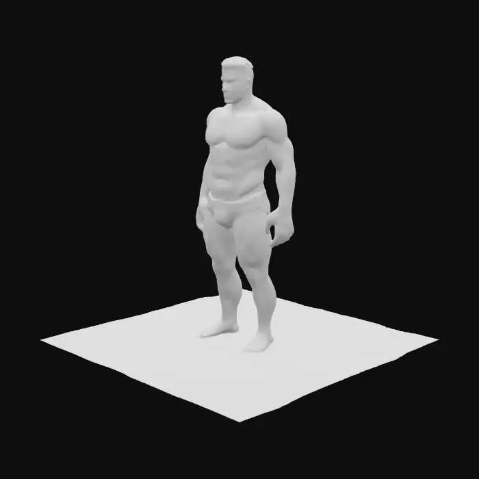 3D model for "Object": "Stämmiger, dunkelhäutiger, stark behaarter Mann in Unterwäsche",
  "Material": "Haut, Baumwolle oder Lycra (Unterwäsche), Körperbehaarung",
  "Shape: "Breiter, gedrungener Körperbau mit muskulöser Brust, starkem Oberkörper und dickeren Gliedmaßen; volle Körperbehaarung an Brust, Armen und Beinen",
  "Color Scheme": "Dunkler Hautton,  helle Unterwäsche, dunkles Körperhaar",
  "Texture Details": "Stilisierte Haut mit vereinfachten Licht-/Schattenflächen, grafisch angedeutete Haare (z. B. Linien oder Shading), leicht gespannte Stofftextur an der engen Unterwäsche",
  "Style": "Comicartig, im Stil von Mode2 – urbaner Graffiti-Look mit übertriebener Pose, muskulöser Ausdruck, leicht erotisiert",
 
  "Reference Models": "Mode2 Artworks, Street-Art-Figuren in Pose und Haltung"