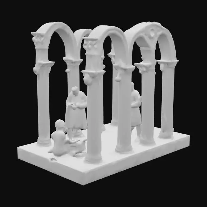 3D model for "Object": "Muscular Turkish men inside a traditional hamam",
  "Material": "Human skin, cotton pestemal (waist towels), marble and brass from hamam interior",
  "Shape/Form": "Athletic male body proportions with defined muscles, wrapped waist towels, some standing, some sitting or working",
  "Color Scheme": "Natural skin tones, white or striped cotton towels, neutral marble tones in background",
  "Texture Details": "Smooth skin with subtle sheen from steam, soft woven cotton fabric, marble surfaces with slight condensation",
  "Style": "Realistic human figures in architectural interior",
  "Environment/Use Context": "Inside a Turkish bathhouse (hamam), steam-filled, some men relaxing, others as attendants pouring water or scrubbing",
  "Reference Models": "Inspired by Ottoman-era hamam"