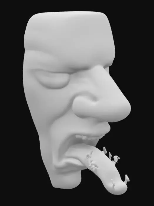 3D model for A giant face puts his tongue out in disgust revealing tiny people walking on his tongue