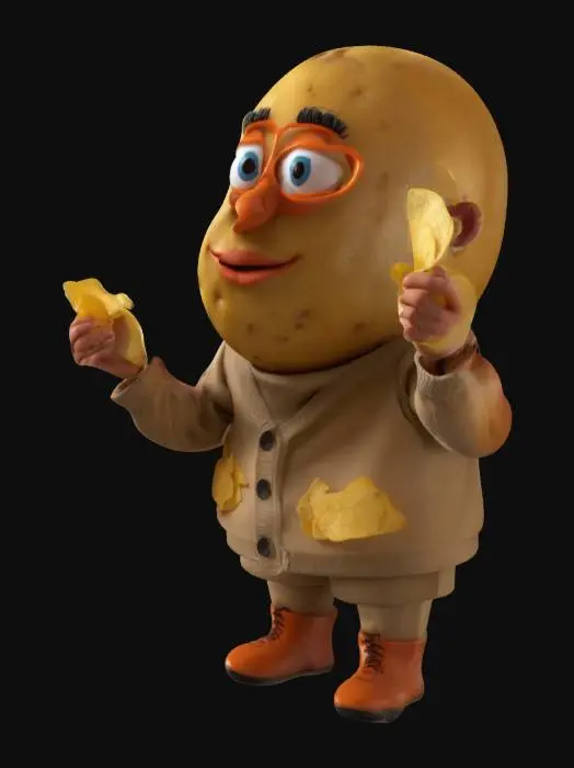 3D model for A humanoid boy with a potato head holding  potato chips in his hands