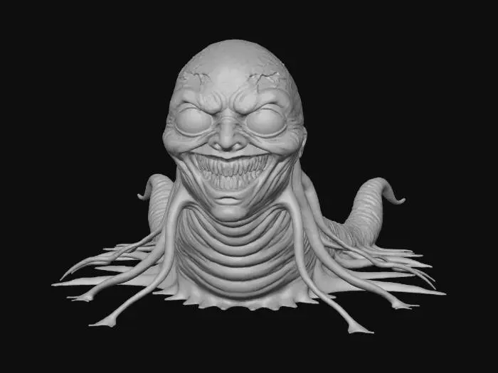 3D model for really scary monster human face slug creepy