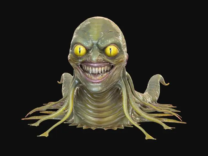 3D model for really scary monster human face slug creepy