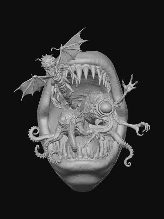 3D model for #Halloween2025#, oversized creatures coming out of a mouth scary weird horror realistic