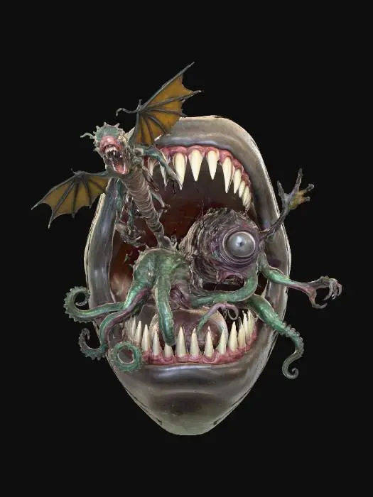 3D model for #Halloween2025#, oversized creatures coming out of a mouth scary weird horror realistic