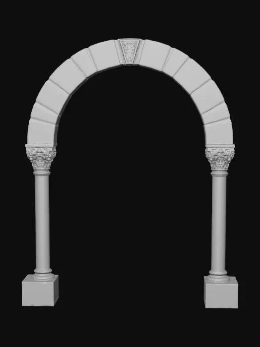 3D model for Make a 3d model of this archway but have the support columns smooth not fluted. Stonework to be old style.
