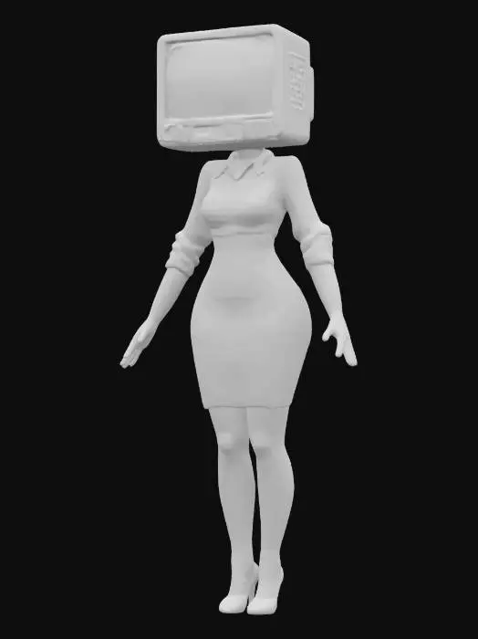 3D model for make a female shaped humanoid in business skirt with a retro TV for a head 