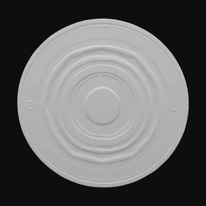 3D model for A circular wall disc with concentric metallic rings, embedded audio emitters, and radial LED strips. Appears to function as both art and a sound-based utility