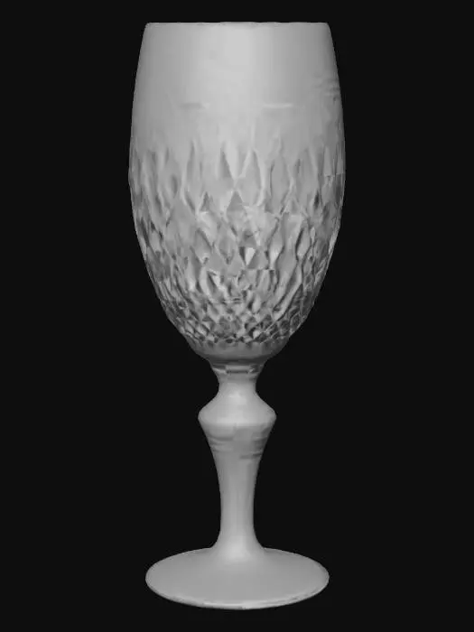 3D model for A heavy, textured crystal water goblet with a thick base, clear glass, studio lighting