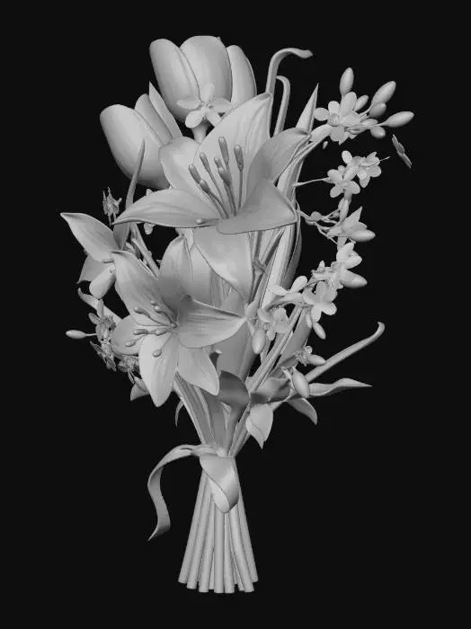 3D model for Blush Tulips and Ivory Lilies Bouquet