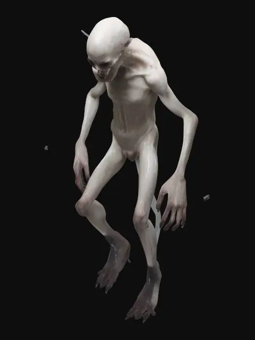 3D model for distorted pale wet faceless human with claws