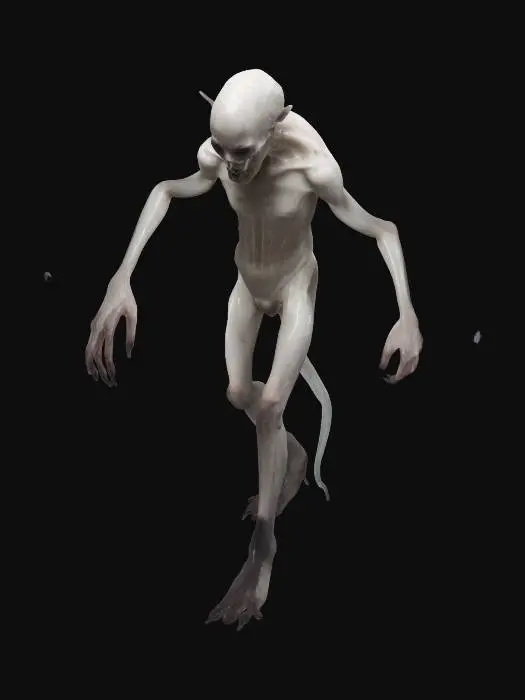 3D model for distorted pale wet faceless human with claws