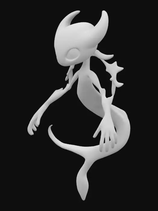 3D model for A newly imagined Pokémon creature, dual type Moon and Ghost, in the classic Pokémon art style. A spooky yet majestic design with cartoonish features, bright colors, bold outlines, and simple yet expressive shapes. Its body is semi-transparent with glowing lunar runes, long thin arms, and wispy fingers. Eyes are hollow with an eerie glow. Floating and surrounded by misty, ghostly energy. Clean lines, smooth coloring, minimalistic shading, fitting the Pokémon universe