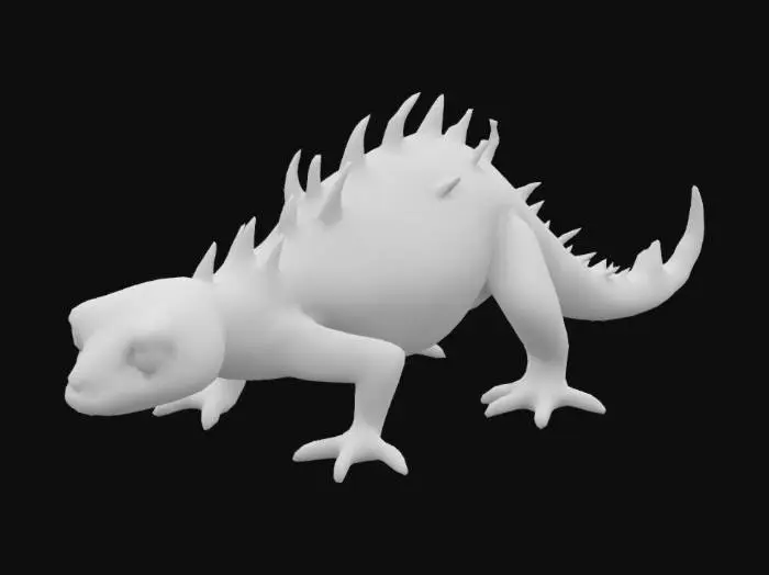 3D model for A low-polygon, detailed fire salamander, measuring approximately 25 cm in length, is depicted in a natural, dynamically crawling posture. Its smooth, almost rubbery skin is primarily a matte black, strikingly contrasted by vibrant yellow-orange, flame-like spots. Subtle, sculpted flame motifs are organically integrated into its body and tail, enhancing its mythical appearance. The creature possesses a robust, slender body, a distinct head, and four short, sturdy limbs, all contributing to its simplified yet characterful structure.