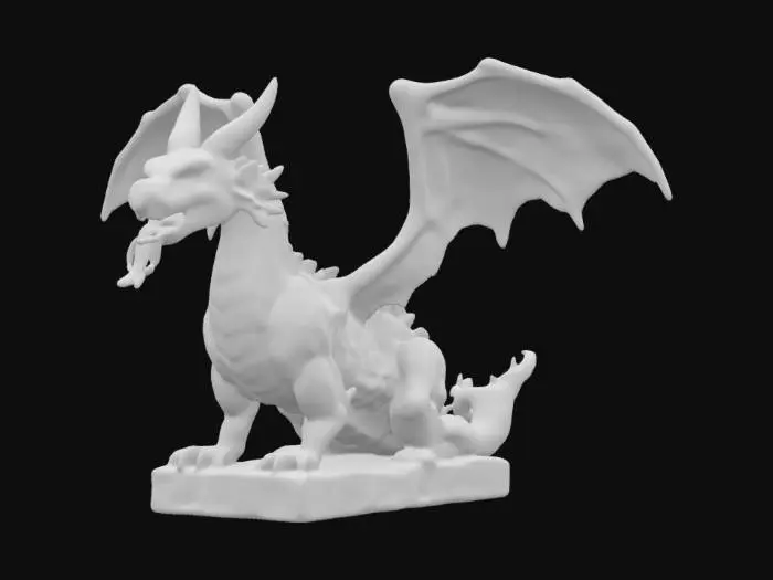 3D model for Une statue monumentale en pierre représentant un dragon avec quatre ailes de séraphin et un long cou représente le caducée du dieu grecque  du commerce Hermès