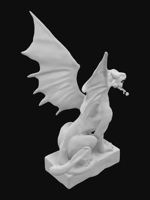 3D model for Une statue monumentale en pierre représentant un dragon avec quatre ailes de séraphin et un long cou représente le caducée du dieu grecque  du commerce Hermès