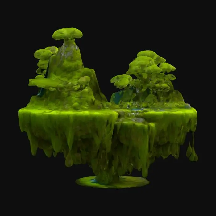 3D model for An exquisite floating island covered in moss, featuring cliffs and waterfalls, is a work of fantasy that is incredibly detailed and realistic.