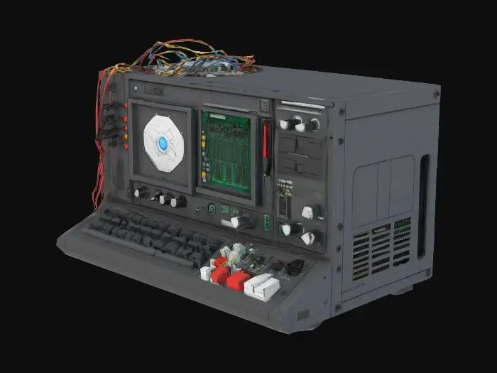 3D model for Detailed photorealistic computer device. Many buttons and cables. Photorealistic.