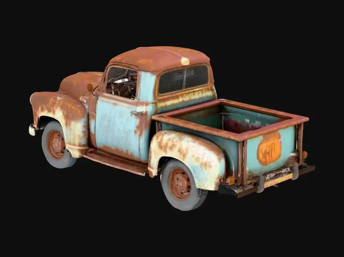 3D model for Beat up pickup truck. Rusted and old. Photorealistic.