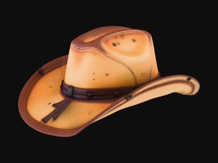 3D model for Design a retro cowboy hat used between 1800 and 1900. Make it with a straw sash. Create a distressed look. Create a realistic, high-quality texture.