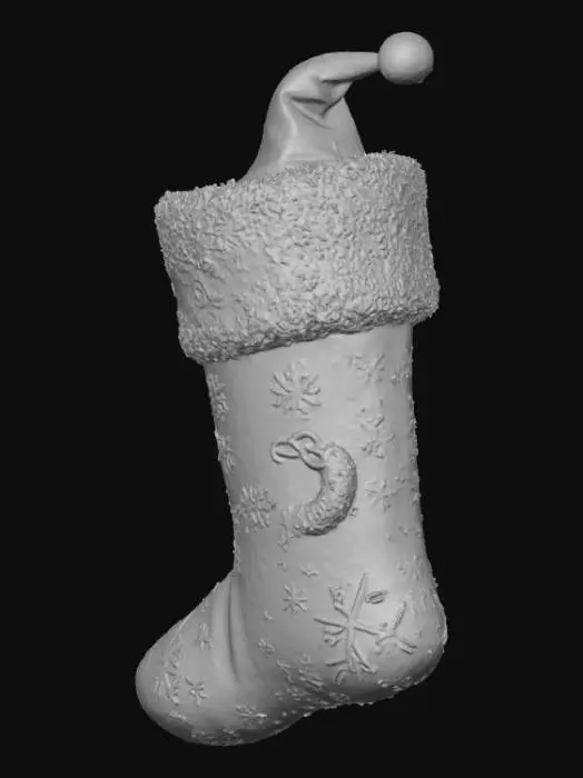 3D model for Şöminede asılı yılbaşı çorabı tasarla. Çorabın içinden bakan noal baba kıyafetli küçük elf cinleri bakıyor olsun. , #Christmas2025#