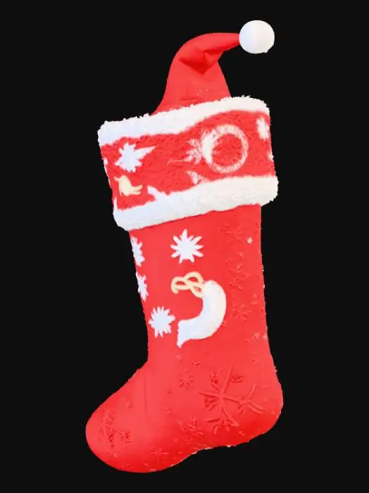 3D model for Şöminede asılı yılbaşı çorabı tasarla. Çorabın içinden bakan noal baba kıyafetli küçük elf cinleri bakıyor olsun. , #Christmas2025#