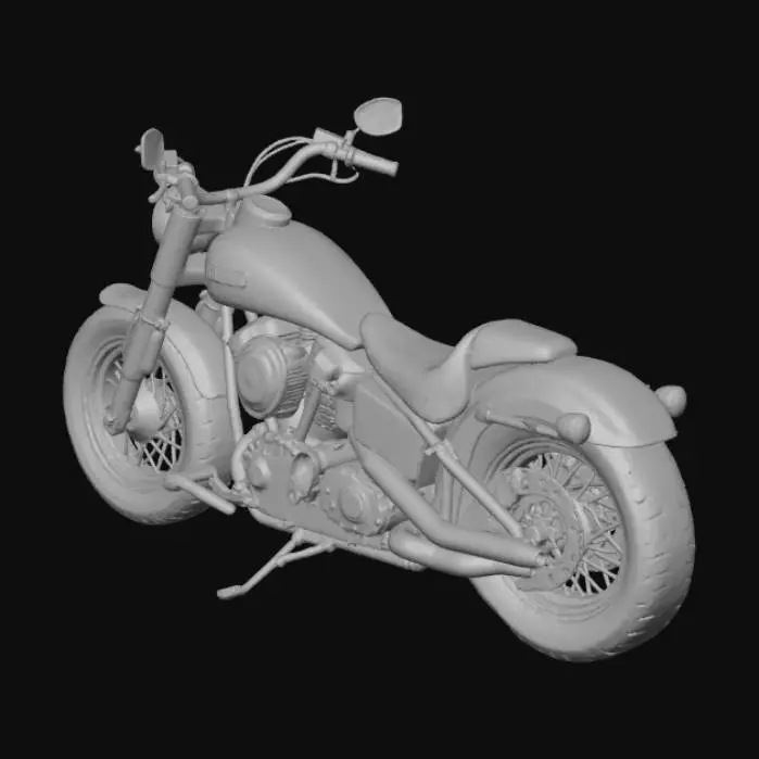 3D model for Design a Pixar-style Harley motorcycle from the 60s and 70s. No man on it, Pixar-style visuals, realistic and high-quality.