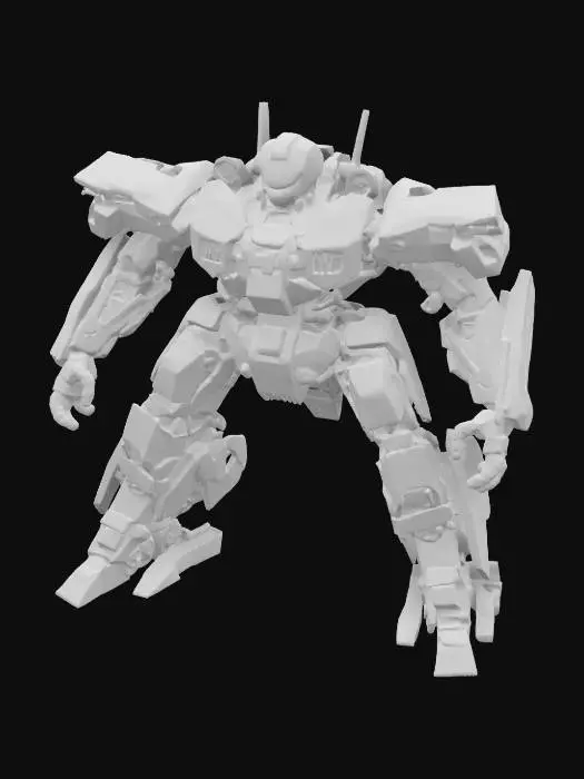 3D model for Heavily armored mecha inspired by Code Geass Knightmare Frames, designed for 3D printing without supports. Features a tank-like, robust build with modern composite armor plating, reinforced joints, and a bulky yet functional design. Stable stance with clean overhangs, no floating parts, and sharp mechanical details. Printable in one piece, ensuring durability and strong structural integrity.