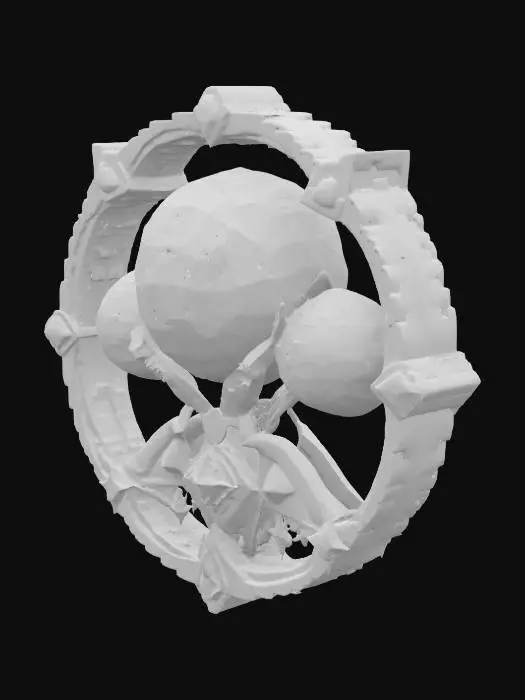 3D model for emblema de cyberpunk de una comunidad extraterrestre que tiene 3 lunas, 5 estrellas y piedras preciosas