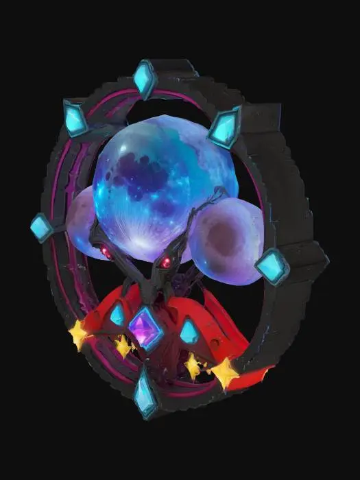 3D model for emblema de cyberpunk de una comunidad extraterrestre que tiene 3 lunas, 5 estrellas y piedras preciosas