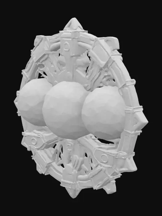 3D model for emblema de cyberpunk de una comunidad extraterrestre que tiene 3 lunas como base 