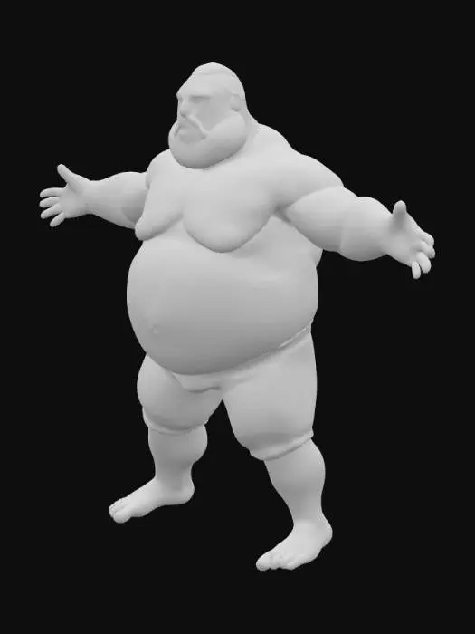 3D model for High detailed full body smiling bold weared fat man. T-pose, realistic face detailed.