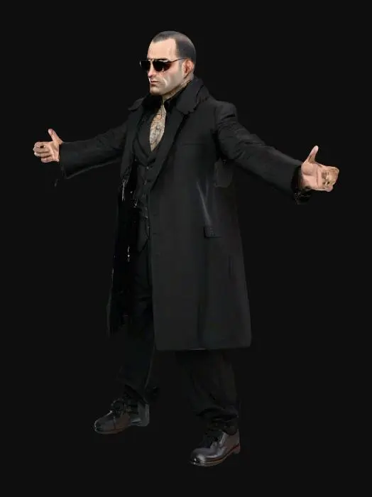 3D model for mafia gangster man, hyper-realistic detailed. T-pose.